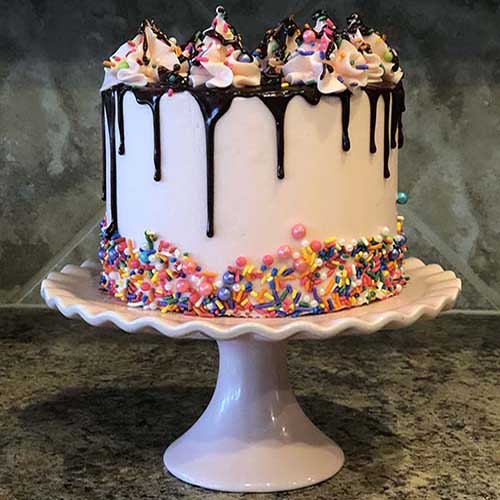 sprinkle bottom with chocolate drizzle cake